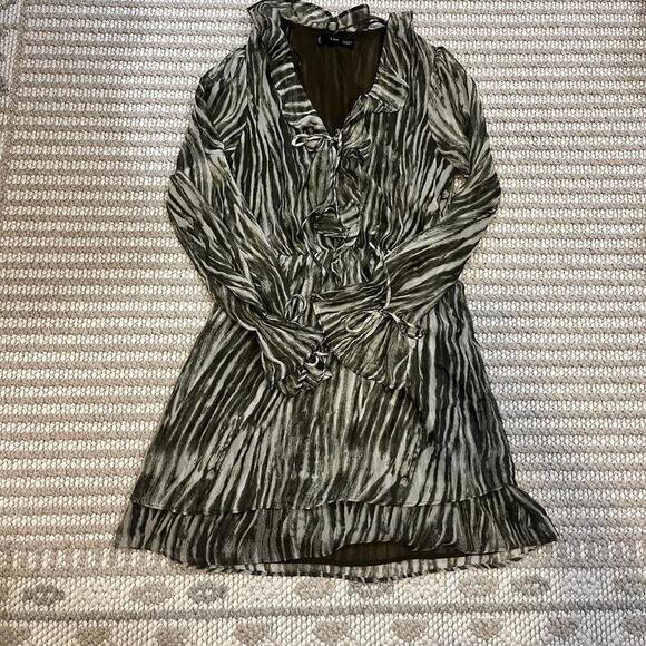 Mango Zebra Print Mini Dress in Green - Picture 4 of 5